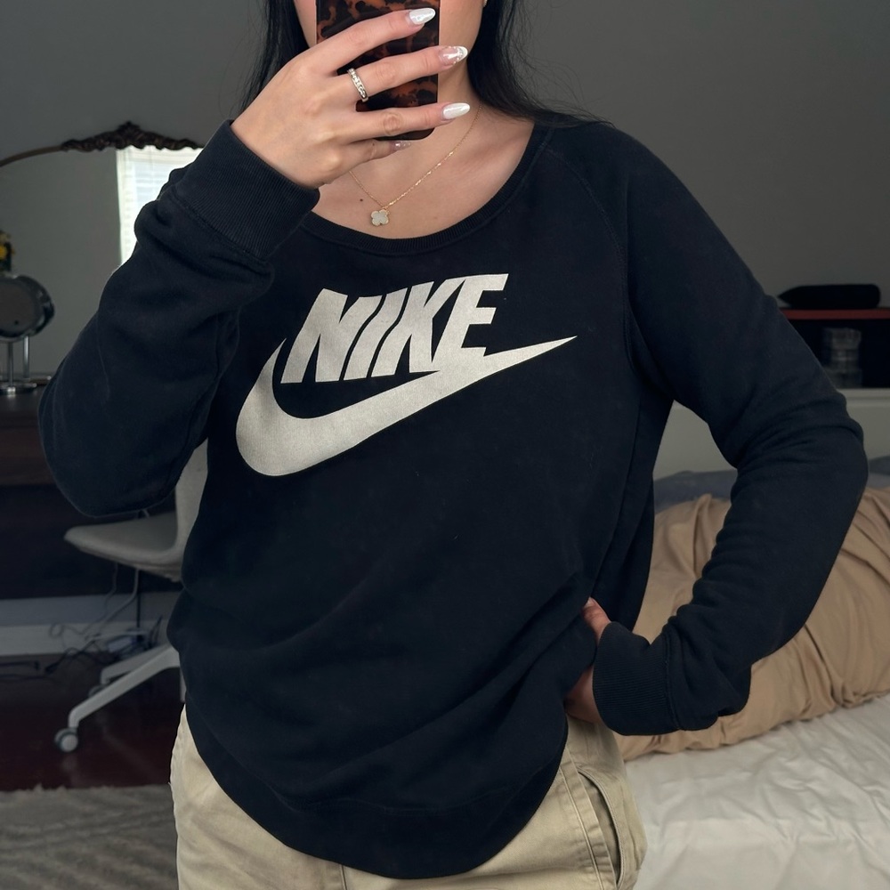 Nike Women's Black and White Logo Sweatshirt